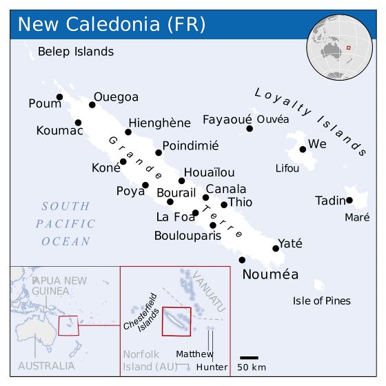 Большая политическая карта Новой Каледонии с городами