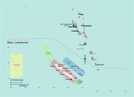 Большая карта регионов Новой Каледонии