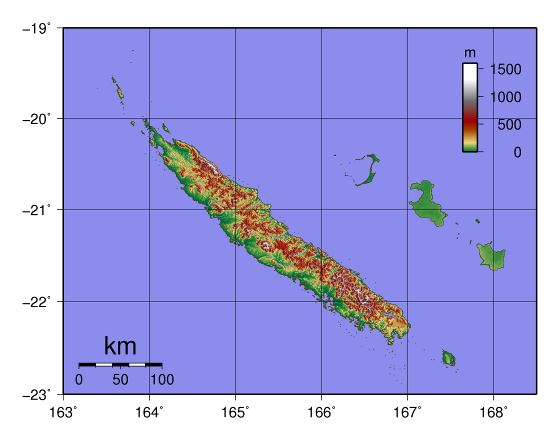 Большая топографическая карта Новой Каледонии