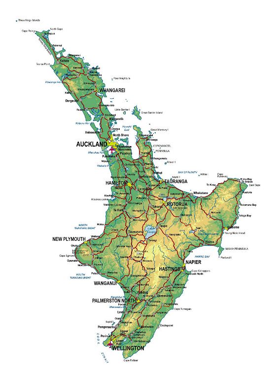 Детальная карта Северного острова Новой Зеландии с другими пометками