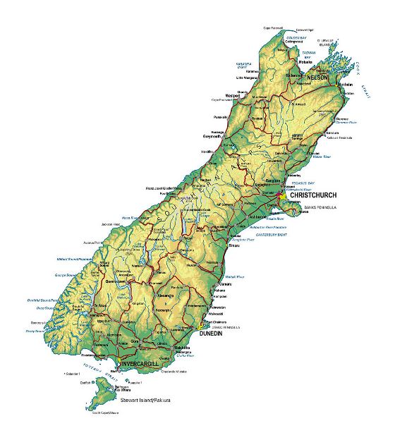 Детальная карта Южного острова Новой Зеландии с другими пометками