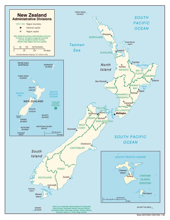 Большая карта административных делений Новой Зеландии - 2006