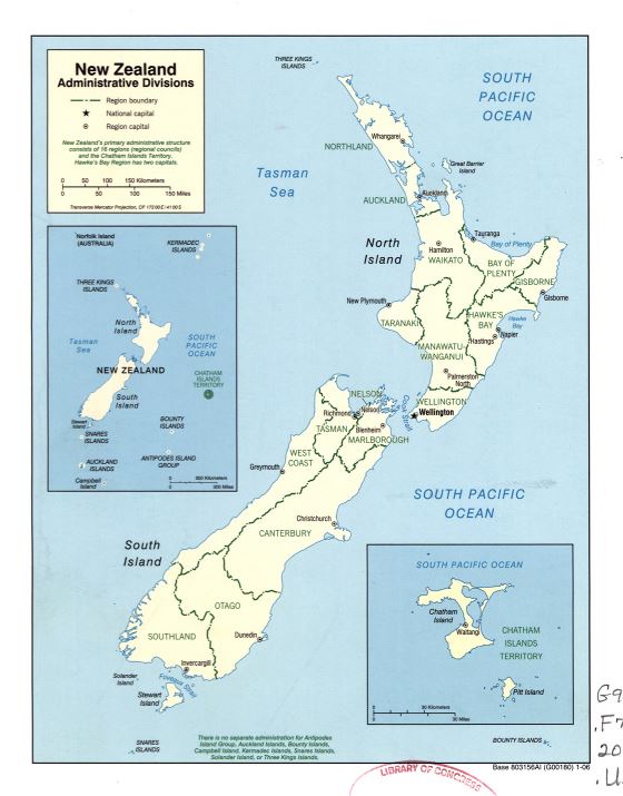 Большая детальная карта административных делений Новой Зеландии - 2006