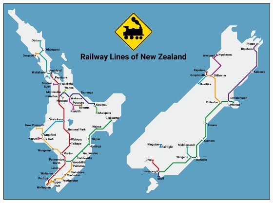 Большая детальная карта железных дорог Новой Зеландии