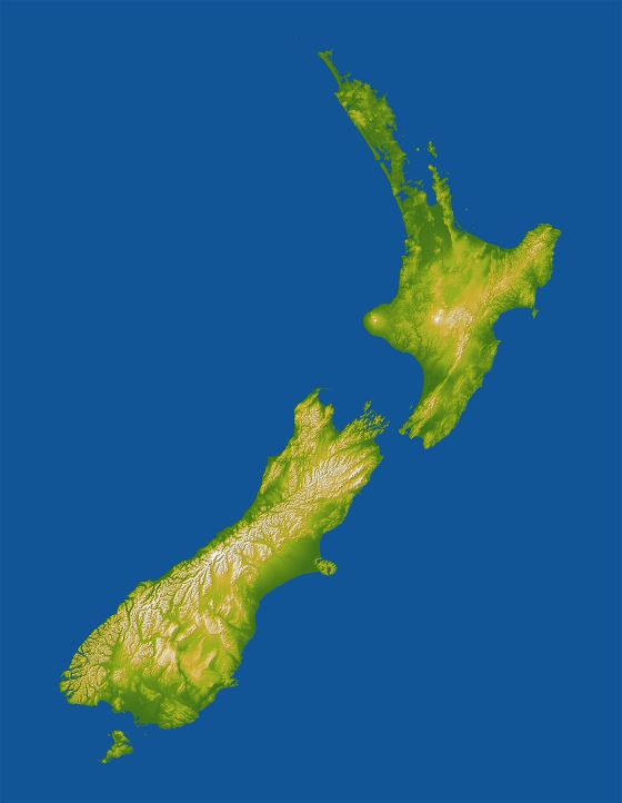 Большая подробная карта рельефа Новой Зеландии