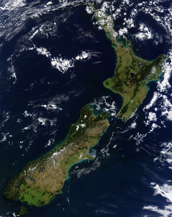 Большое детальное спутниковое изображение Новой Зеландии