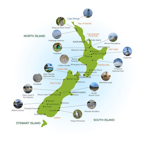 Большая карта достопримечательностей Новой Зеландии