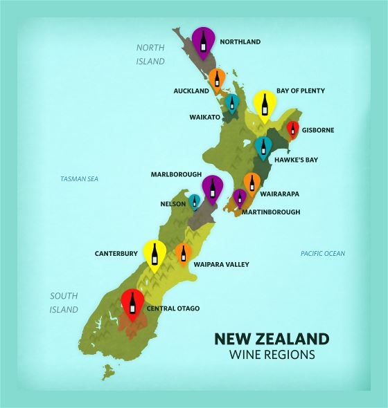 Большая карта винных регионов Новой Зеландии