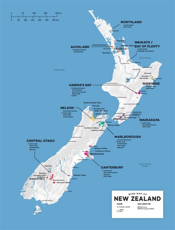 Карта вин Новой Зеландии