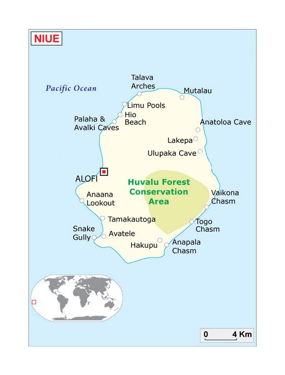 Подробная карта Ниуэ с населенными пунктами