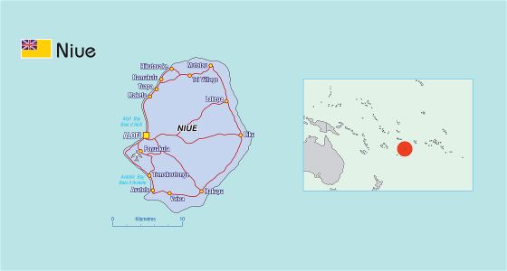 Большая политическая карта Ниуэ с другими пометками