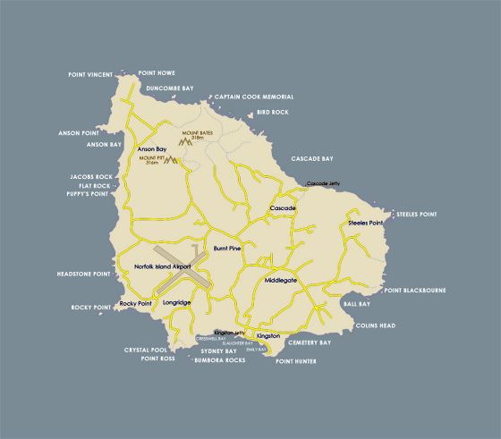 Подробная карта дорог острова Норфолк