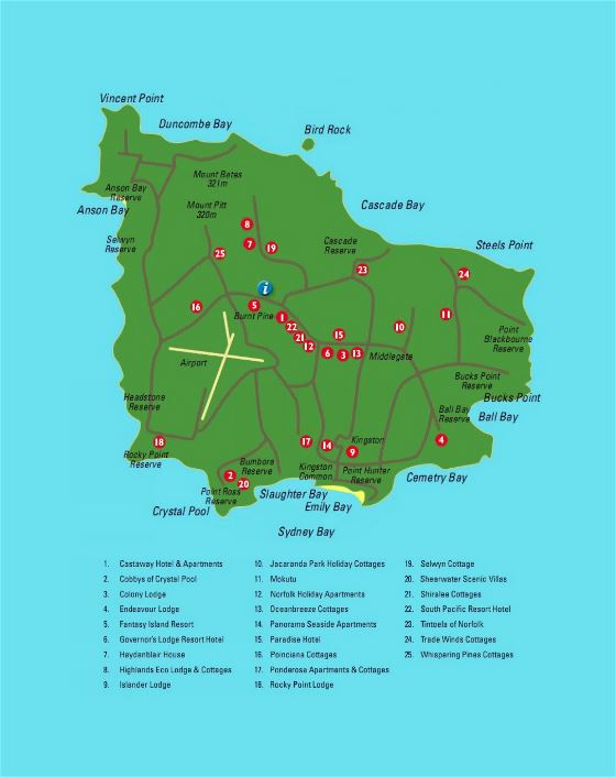 Детальная туристическая карта острова Норфолк