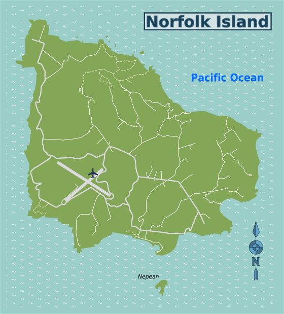 Большая карта острова Норфолк с дорогами и аэропортом