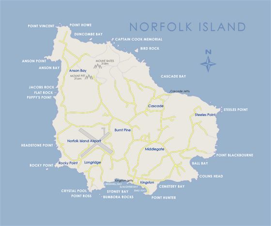 Карта острова Норфолк с дорогами