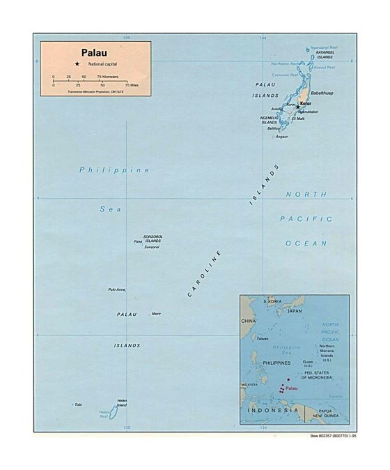 Детальная политическая карта Палау - 1995