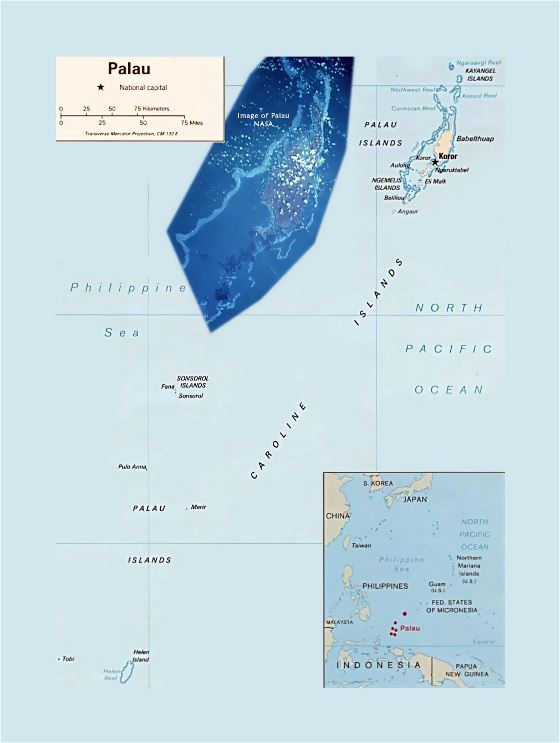 Детальная политическая карта Палау с названиями столицы и островов