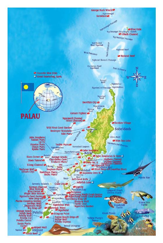 Подробная туристическая карта Палау