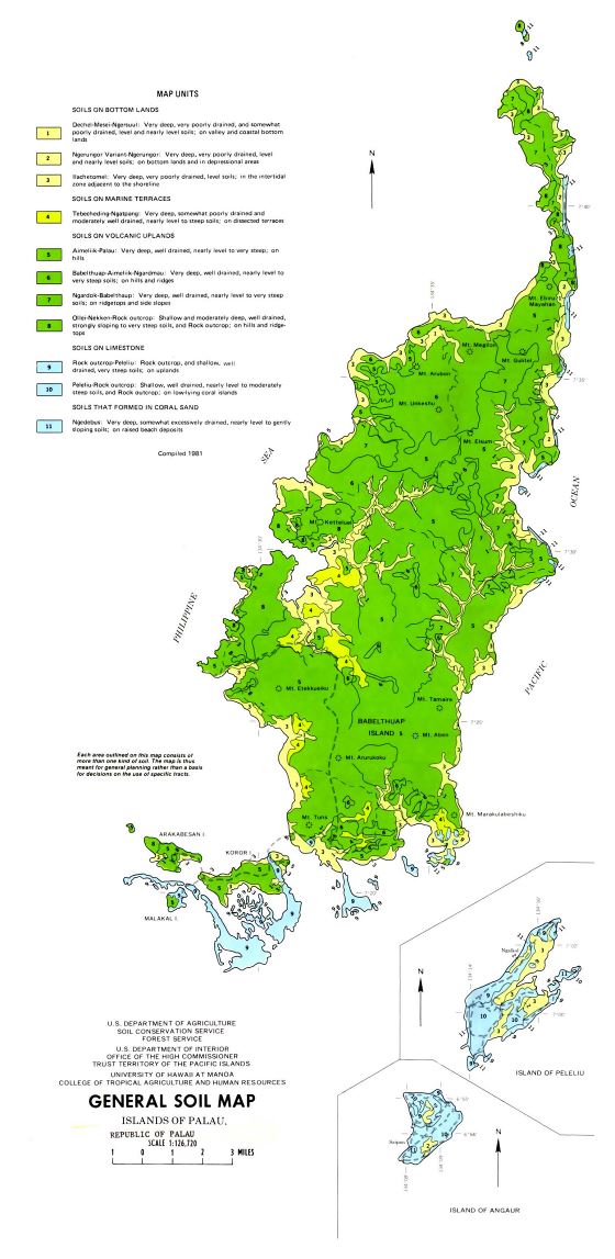 Большая подробная генеральная почвенная карта Палау - 1983