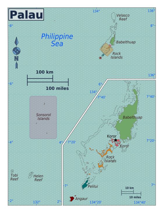 Большая детальная карта регионов Палау