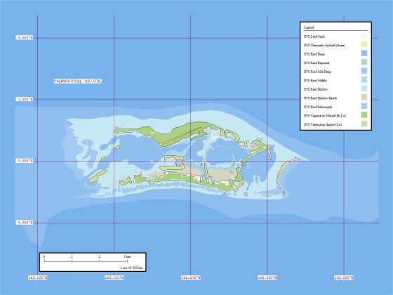 Большая карта участка атолла Пальмира - 1: 50 000