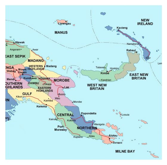 Детальная административная карта Папуа-Новой Гвинеи