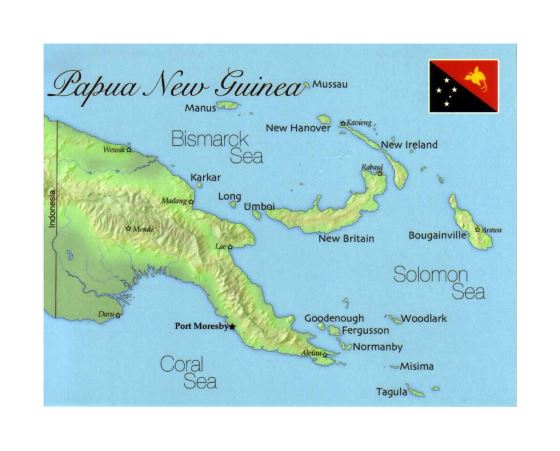 Детальная карта Папуа-Новой Гвинеи с флагом