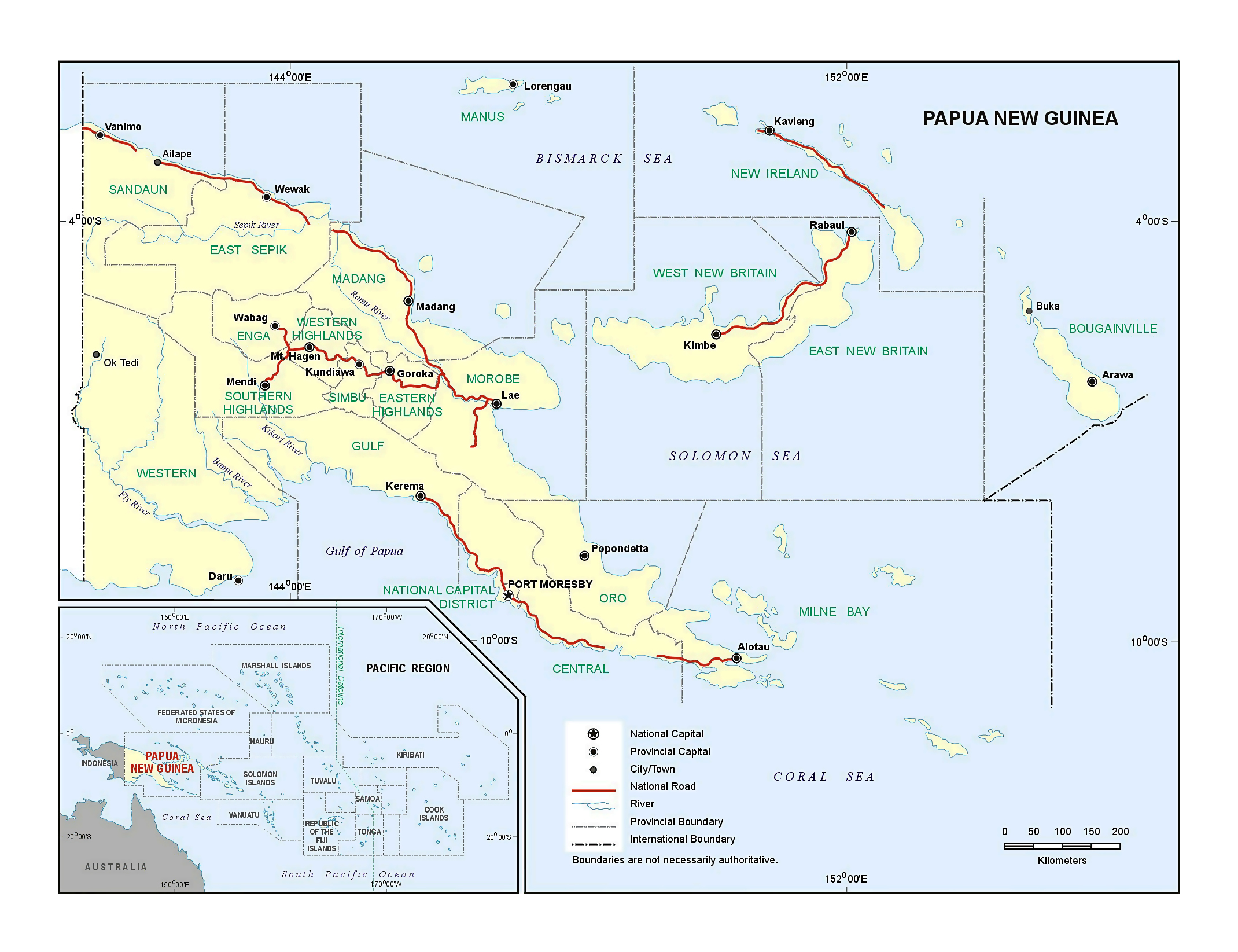 Large Political And Administrative Map Of Papua New Guinea With Roads