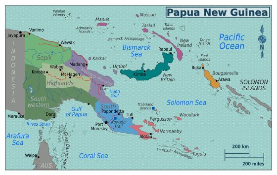 Большая детальная карта регионов Папуа-Новой Гвинеи