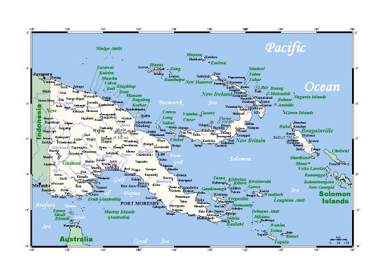 Большая карта Папуа-Новой Гвинеи с городами