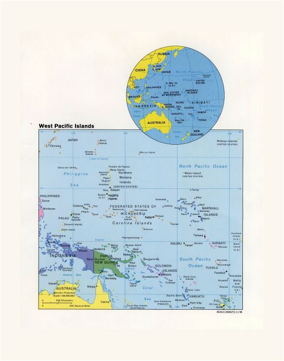 Большая карта Западно-Тихоокеанских островов - 1998
