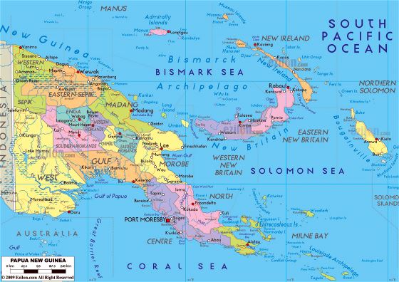 Большая политическая и административная карта Папуа-Новой Гвинеи с дорогами, городами и аэропортами