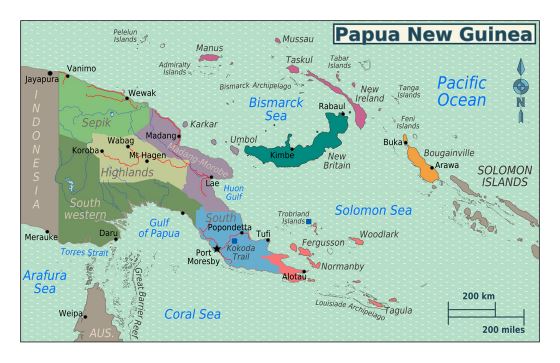 Большая карта регионов Папуа-Новой Гвинеи