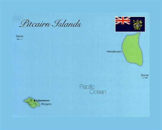 Подробная карта островов Питкэрн с флагом