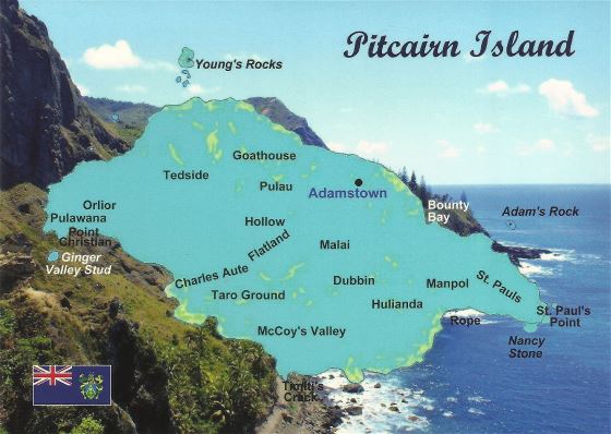 Большая детальная карта открытка острова Питкэрн
