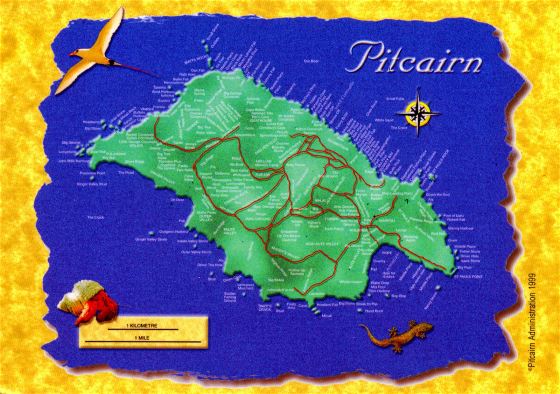 Большая карта открытка острова Питкэрн