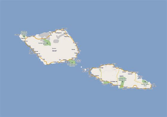 Детальная карта дорог Самоа с городами