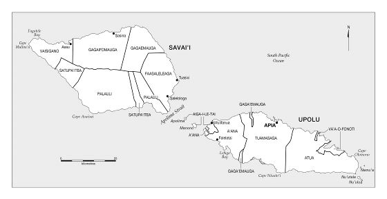 Большая административная карта Самоа с городами
