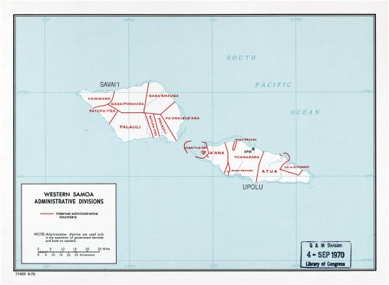 Большая детальная карта административных делений Западного Самоа - 1970