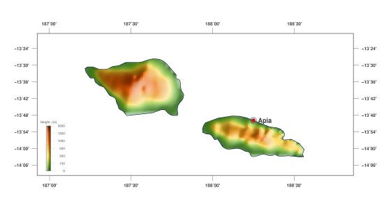 Большая подробная карта высот Самоа