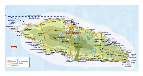 Большая карта острова Уполу, Самоа с дорогами, городами и другими пометками