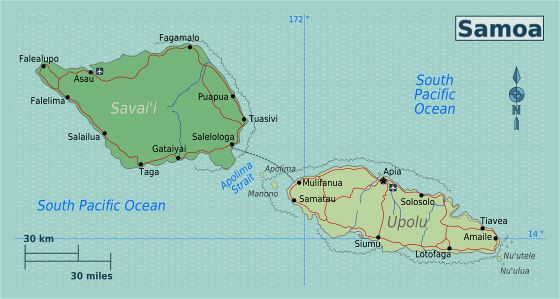 Большая карта регионов Самоа