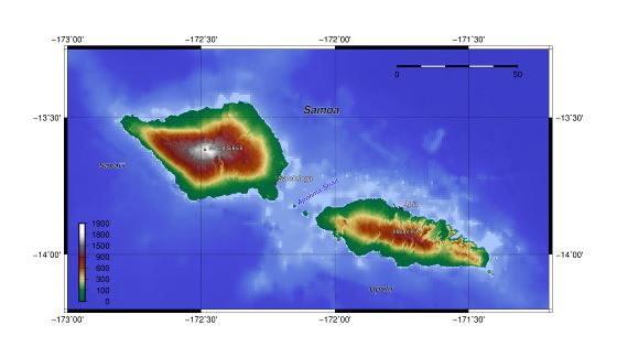 Большая топографическая карта Самоа
