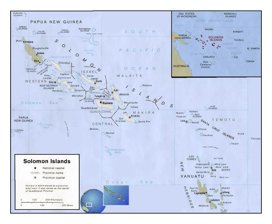 Детальная политическая и административная карта Соломоновых островов с крупными городами