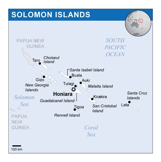Детальная политическая карта Соломоновых островов с названиями островов
