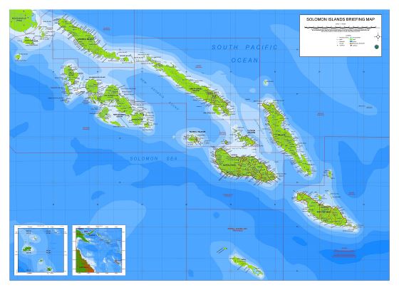 Большая детальная краткая карта Соломоновых островов с аэропортами и другими пометками