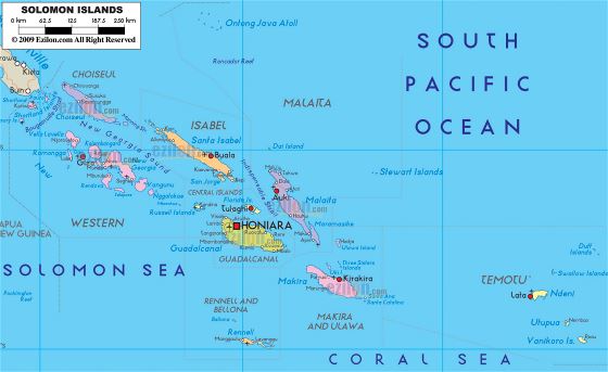 Большая политическая и административная карта Соломоновых островов с городами и аэропортами