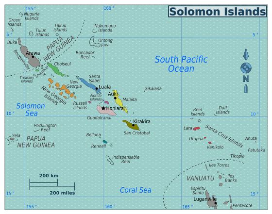 Большая карта регионов Соломоновых островов