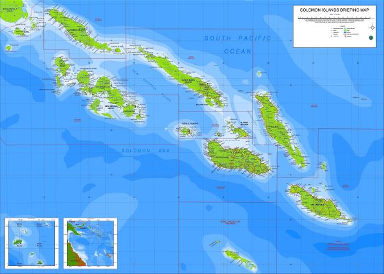 Большая краткая карта Соломоновых островов с другими пометками