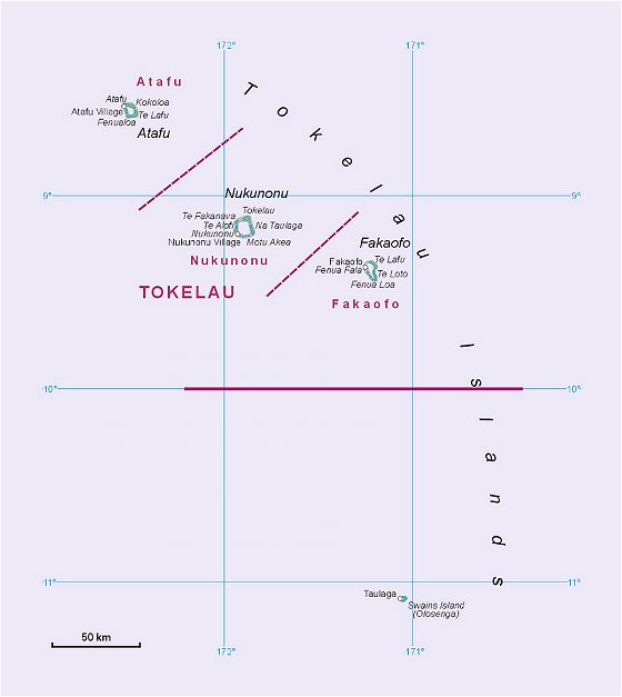 Подробная карта Токелау с другими пометками